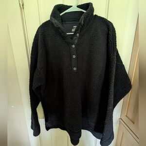 Lot Of 2 Aerie Black Fleece Pullover & Sherpa 3/4 Pullover - Women's XL